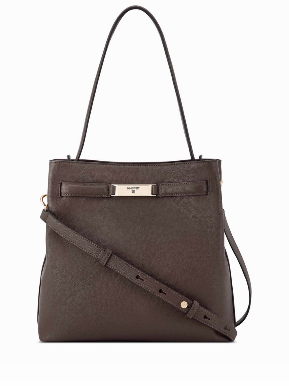 Nine West Dark Brown Pebbled Shoulder Bag with Gold Accent
